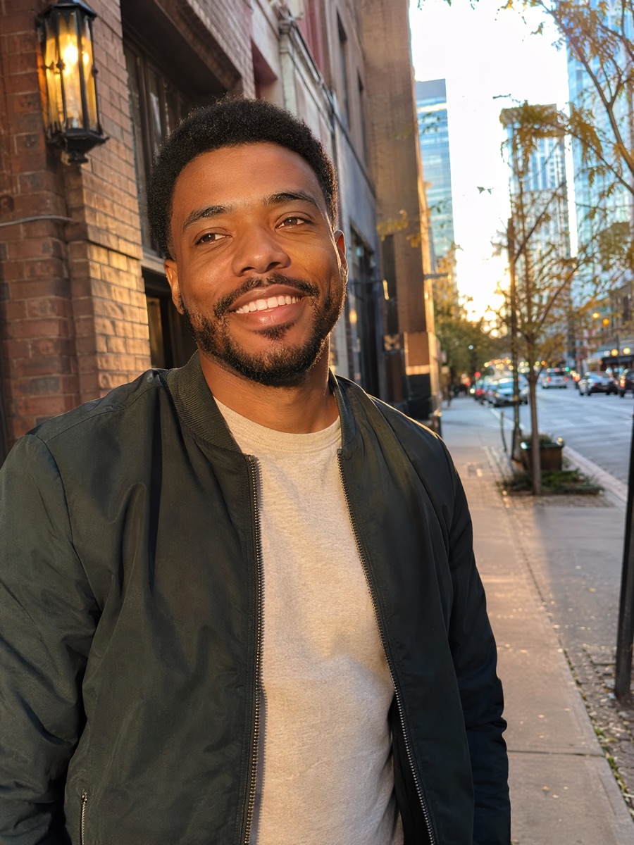 Natural outdoor dating profile portrait example