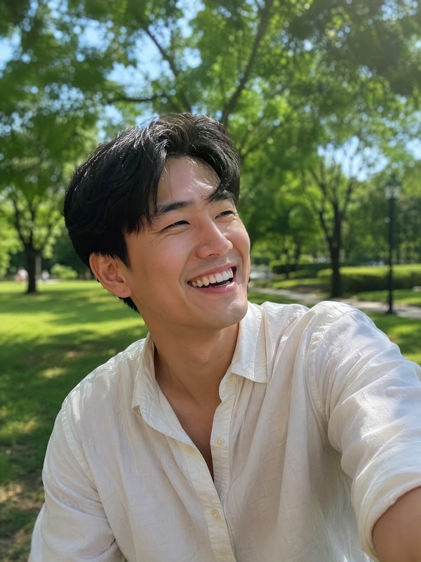 Natural dating profile portrait of a man in a park
