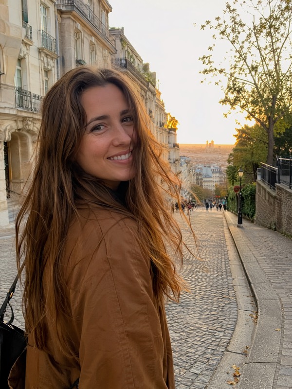 Natural dating profile portrait of a woman walking in the city