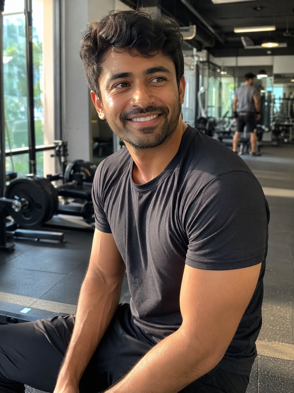 Natural dating profile portrait of a man at the gym